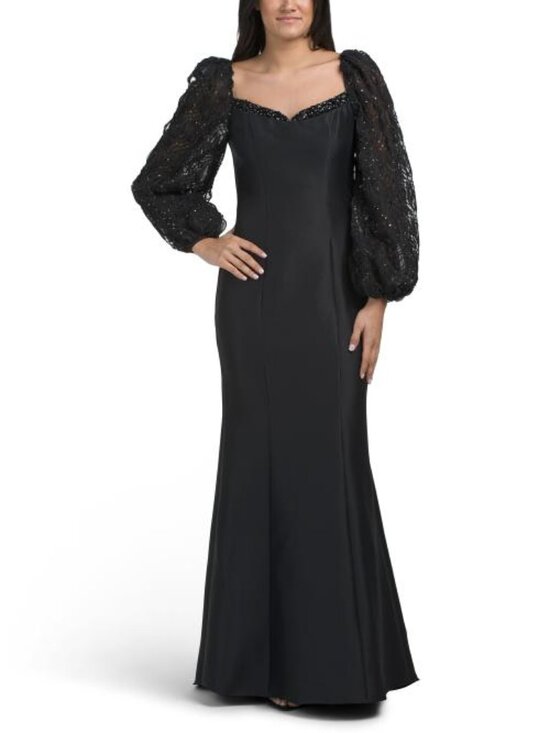 Badgley Mischka Dresses & Skirts - BADGLEY MISCHKA Embroidered Lace Puff Sleeve Mermaid Gown